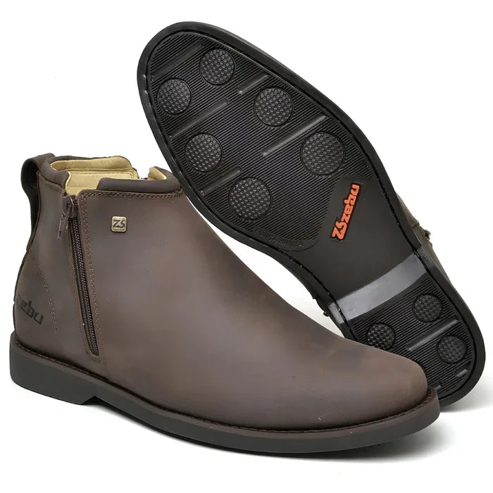 Kit Bota Zavu Casual Ortopédica Masculina de Cuero Legítimo + 3 REGALOS: Cinturón, Gorra y Cartera