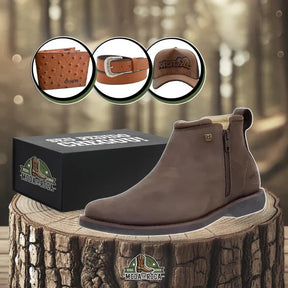 Kit Bota Zavu Casual Ortopédica Masculina de Cuero Legítimo + 3 REGALOS: Cinturón, Gorra y Cartera