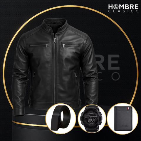Chaqueta de Hombre de Cuero Legítimo Cóndor +3 REGALOS: Cinturón, Reloj y Billetera