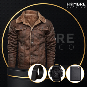 Chaqueta de Hombre de Cuero Legítimo Falcon +3 REGALOS: Cinturón, Reloj y Billetera