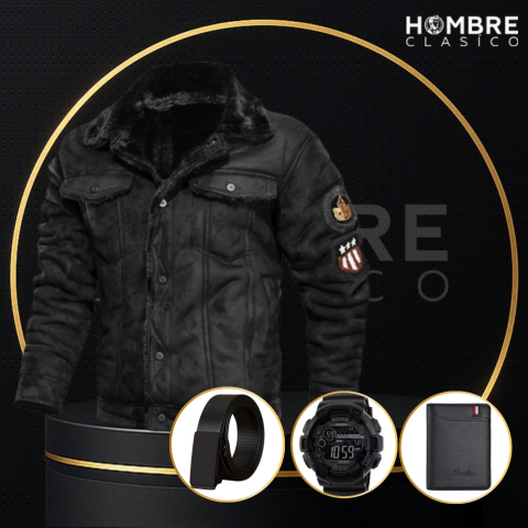 Chaqueta de Hombre de Cuero Legítimo Falcon +3 REGALOS: Cinturón, Reloj y Billetera