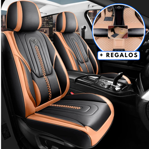 Funda para Asiento de Auto Deluxe en Cuero Legítimo Universal + REGALO: Alfombra Completa