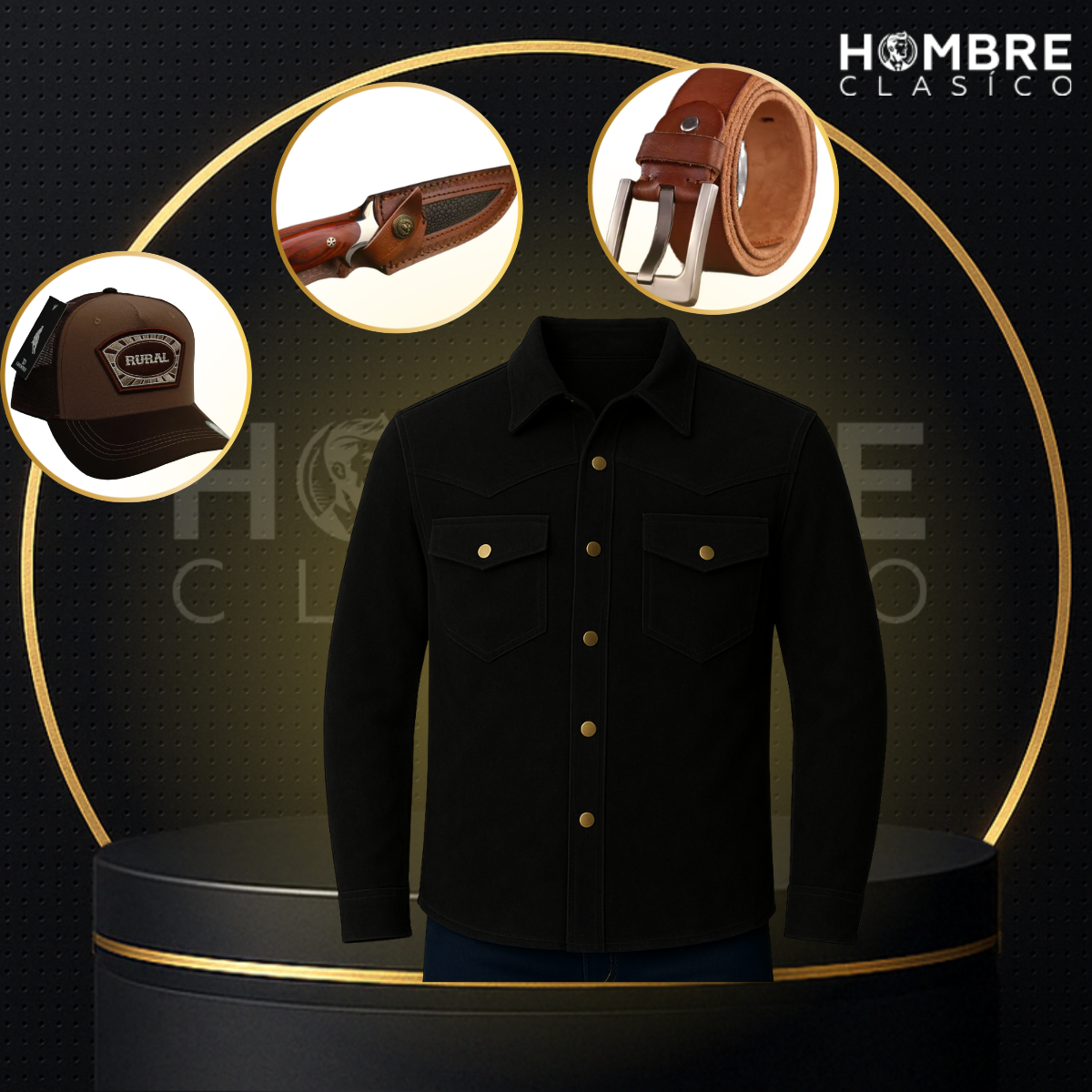 Campera Masculina Furia de Cuero Legítimo +REGALOS: Gorra, Cinturón y Funda