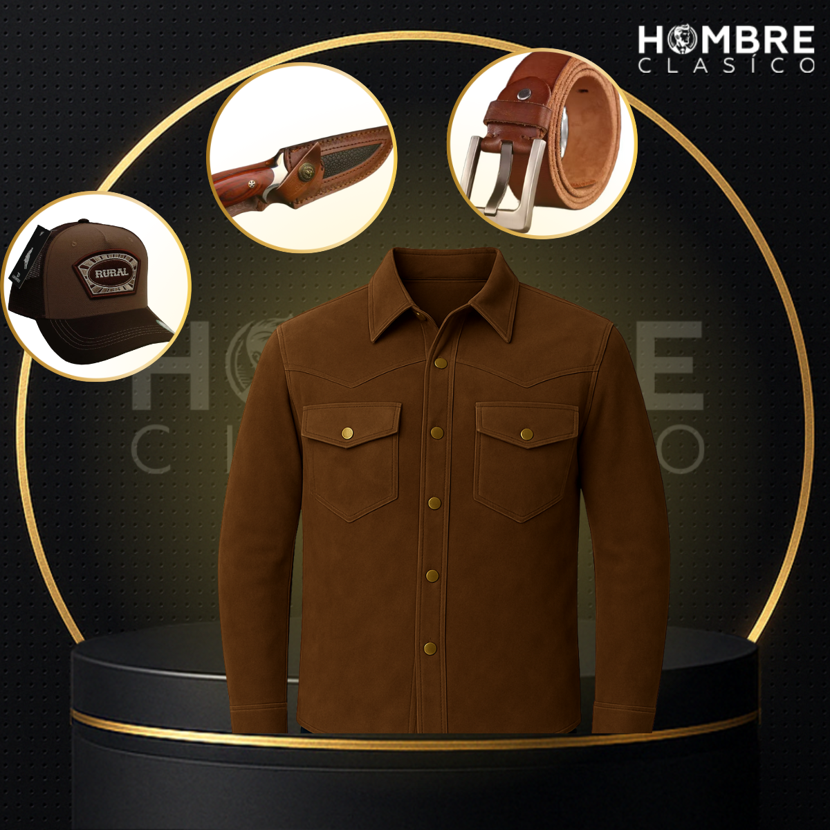 Campera Masculina Furia de Cuero Legítimo +REGALOS: Gorra, Cinturón y Funda