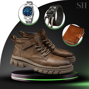 Bota masculina Vanguard en cuero 100% legítimo + REGALOS: Cinturón de cuero, billetera y reloj.