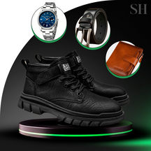 Bota masculina Vanguard en cuero 100% legítimo + REGALOS: Cinturón de cuero, billetera y reloj.